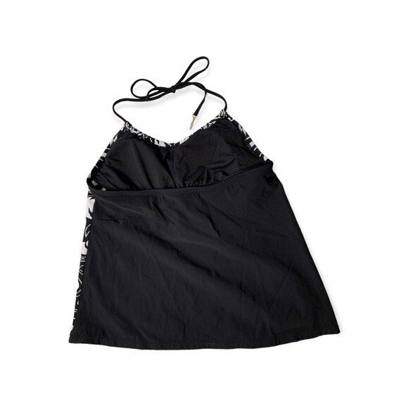 Aqua Green Black White Paisley Drawstring Embellish Neck Tie Tankini Swim Top S - Picture 2 of 5